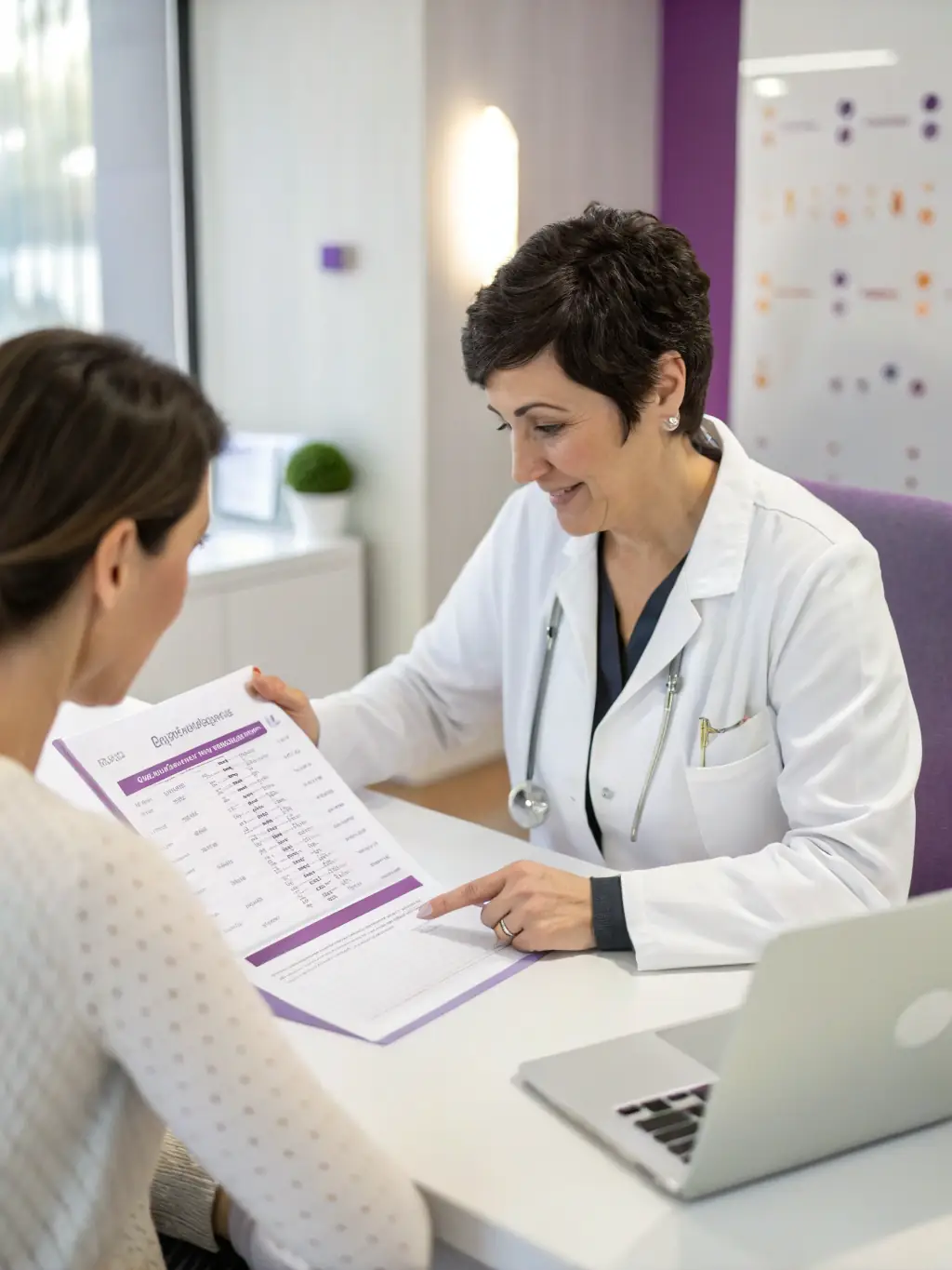 A doctor reviewing a patient's health data on a tablet, illustrating the medically guided support provided by Momentum Health.