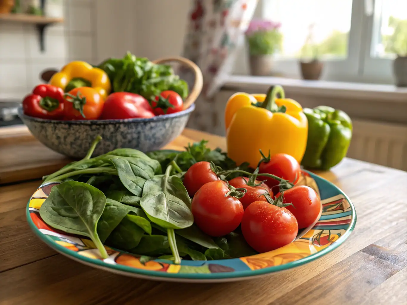 A vibrant and colorful image depicting a balanced and nutritious meal, showcasing a variety of fruits, vegetables, and lean proteins, emphasizing the importance of nutrition in the Momentum Health program.