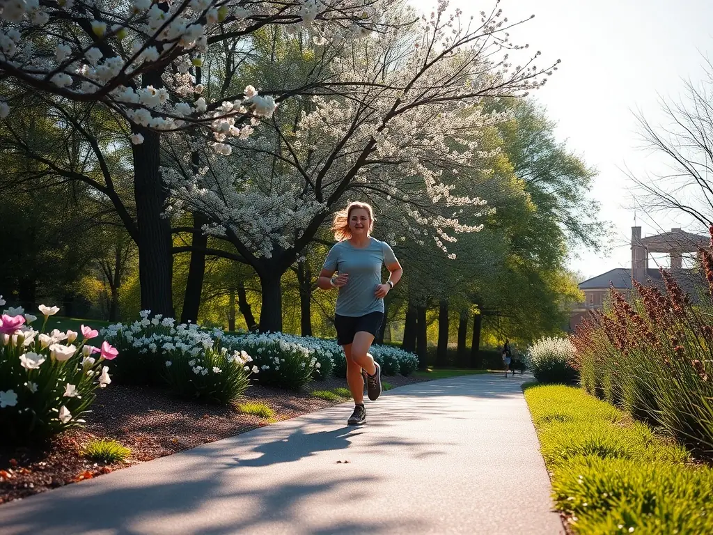 A person exercising outdoors in a park.